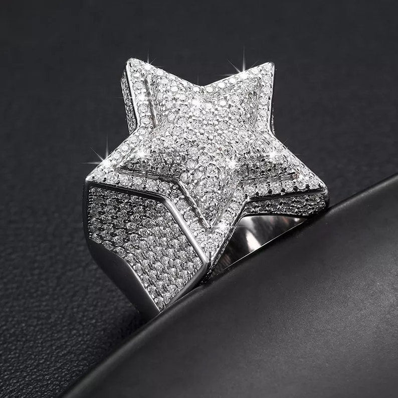 Iced Out Moissanite Ring Star Rings 925 Sterling Silver Men Ring