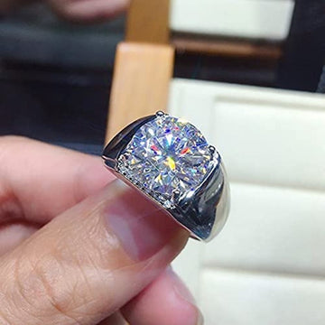 Round Cut Moissanite Diamond Men's Ring, 925 Sterling Silver Proposal Ring, Wedding & Engagement Ring, Valentine Gifts For Him, Fine Jewelry