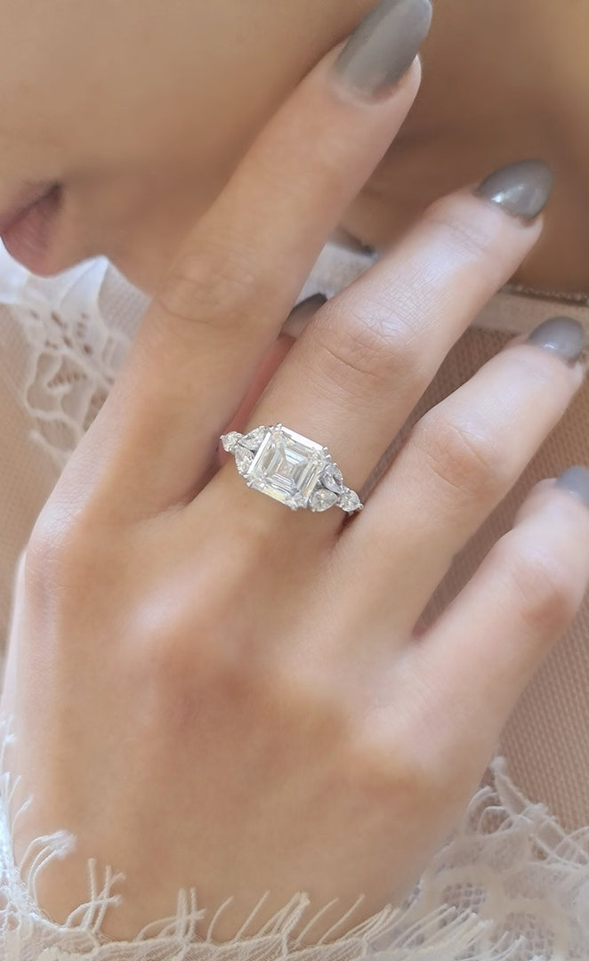 5 Carat Asscher Cut E/VVS2 IGI certified total 6 Carats Lab Grown Diamond Anniversary Ring 14K White Gold image 9