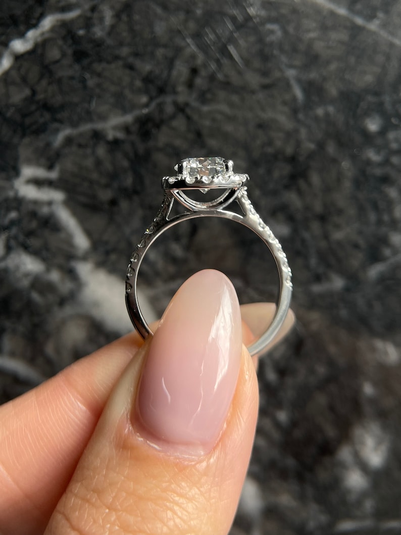 Round Cut 2 carat D Color VVS1 Clarity IGI Certified Lab Grown Diamond Halo Engagement Ring, Side Round Diamonds, 14k Gold image 4