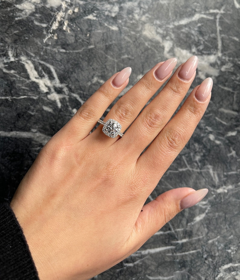 Round Cut 2 carat D Color VVS1 Clarity IGI Certified Lab Grown Diamond Halo Engagement Ring, Side Round Diamonds, 14k Gold image 2