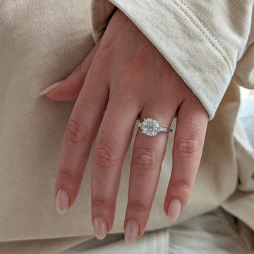 3.20 Carat Round Brilliant Lab Grown Diamond Engagement Ring, 14K White Gold, With Side Tapered Diamonds image 1