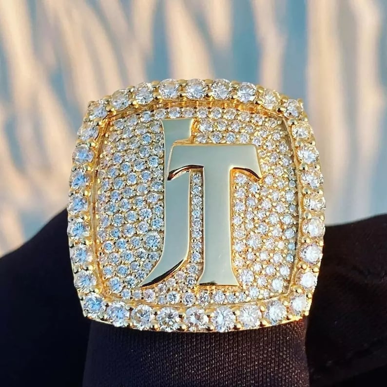 Iced Out Ring Customize JT Yellow Gold Plated
