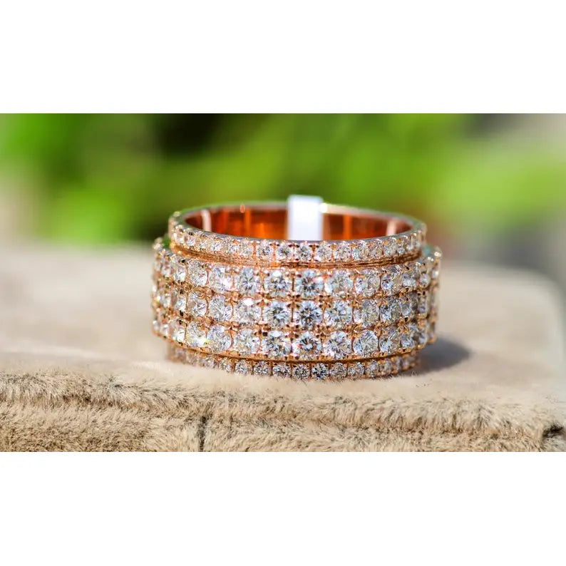 VVS1 Moissanite Hip Hop Ring for Men, Solid  Rose Gold Band, Hip Hop Trendy Design Men's Ring