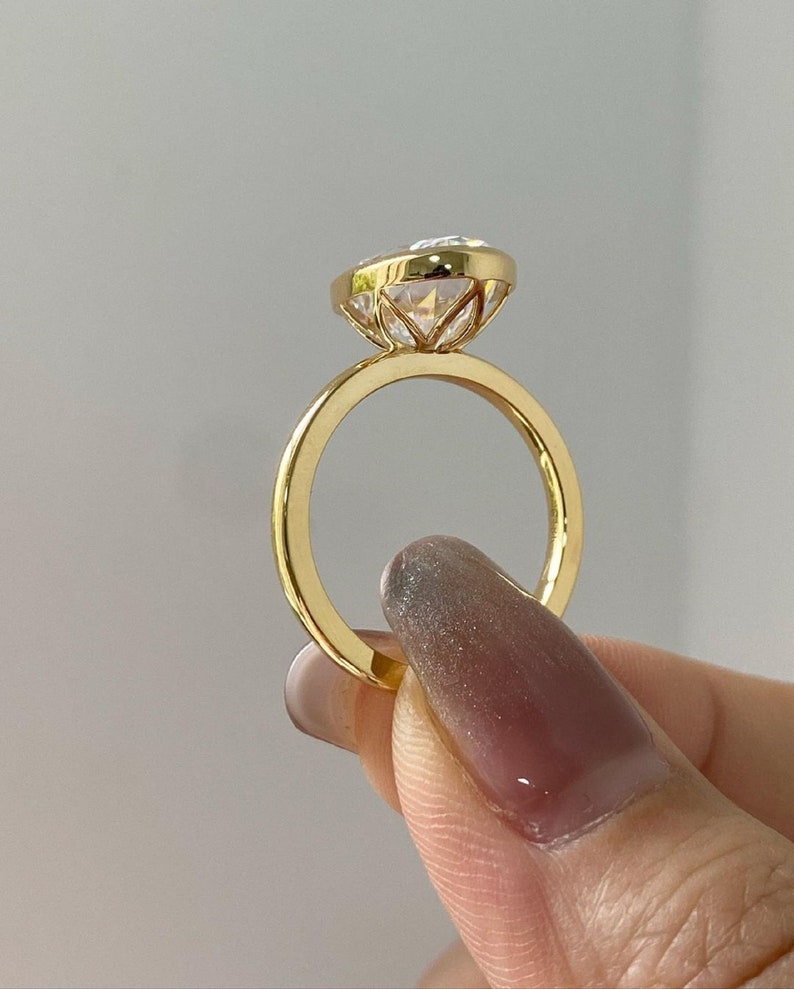 2.3 CT Oval Cut Bezel Set Solitaire|Oval Cut Engagement Ring|14k Solid Yellow Gold|Lovely Tulip Setting|Bridal Promise Ring|Anniversary Gift image 5