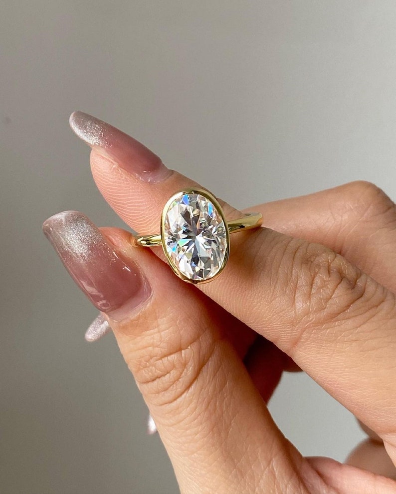 2.3 CT Oval Cut Bezel Set Solitaire|Oval Cut Engagement Ring|14k Solid Yellow Gold|Lovely Tulip Setting|Bridal Promise Ring|Anniversary Gift image 3