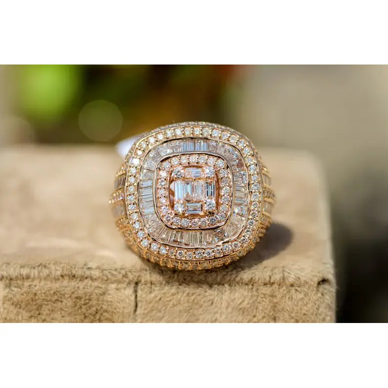 VVS1 Moissanite Hip Hop Ring for Men, Solid Rose Gold Ring