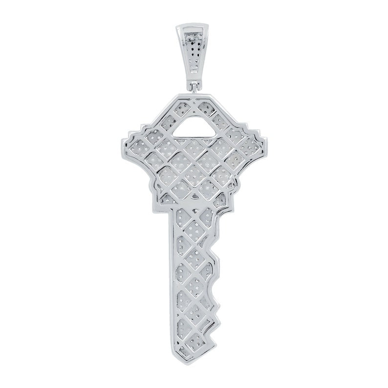 Diamond Key Iced Out Pendant, 925 Sterling Silver Moissanite Pendant