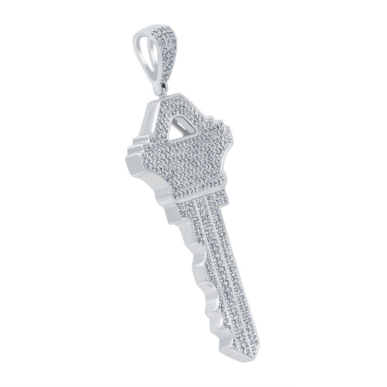 Diamond Key Iced Out Pendant, 925 Sterling Silver Moissanite Pendant