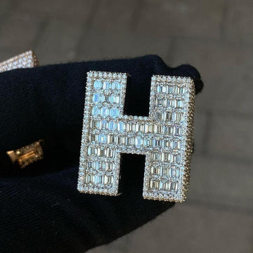 Ring Iced Out H Letter Moissanite 925 Silver Ring