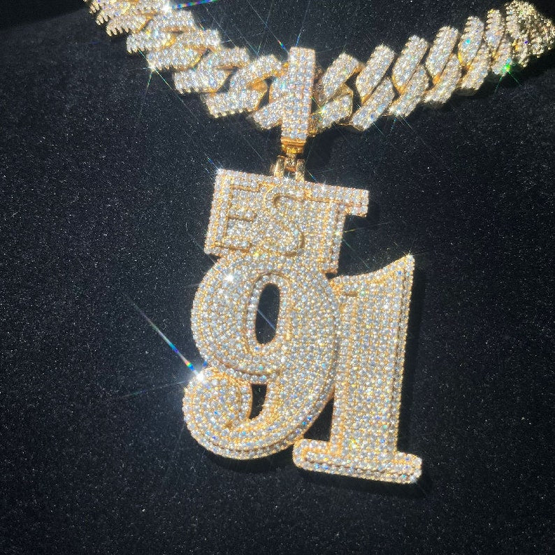 Iced Out Number Pendant 91, Moissanite Hip Hop Pendant