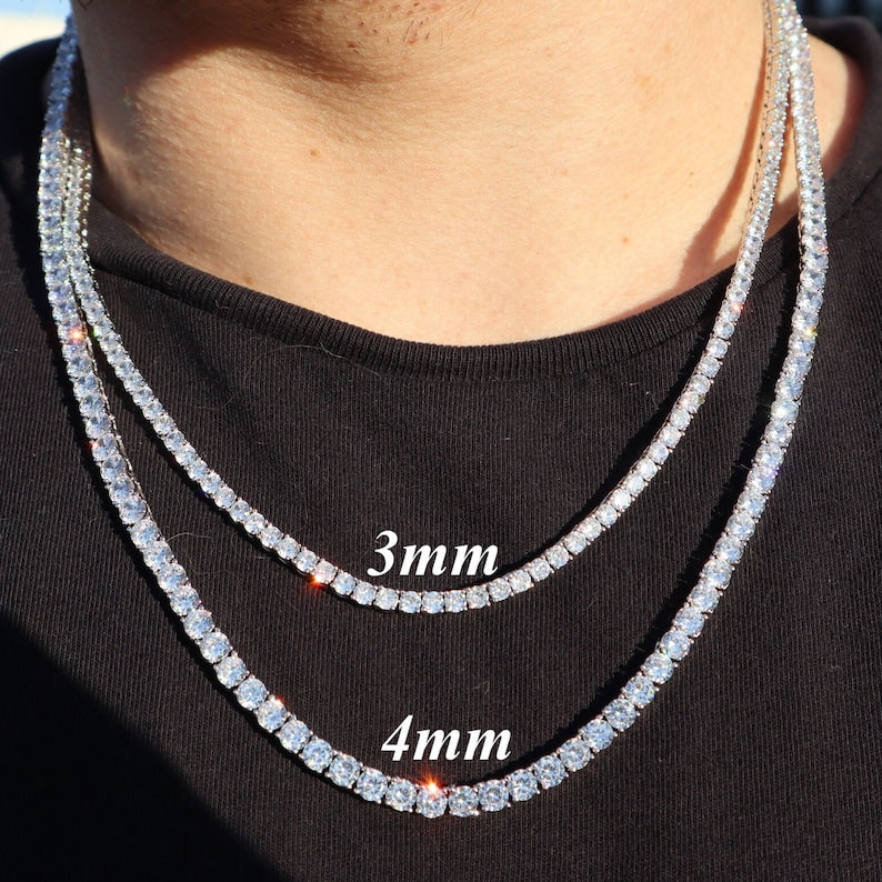 Tennis Chain VVS 14k White Gold 3mm 4mm 16 18 20 22 inch Diamond Iced Lab CZ Sterling Silver image 1