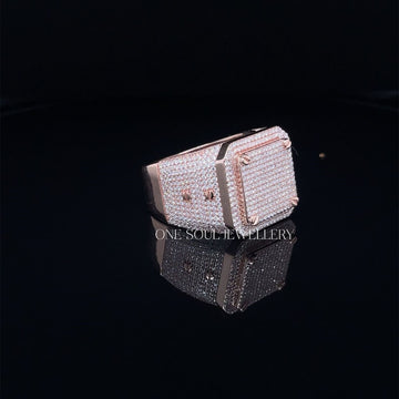 VVS Moissanite Bust Down Ring, Iced Out Diamond Ring Rose Gold