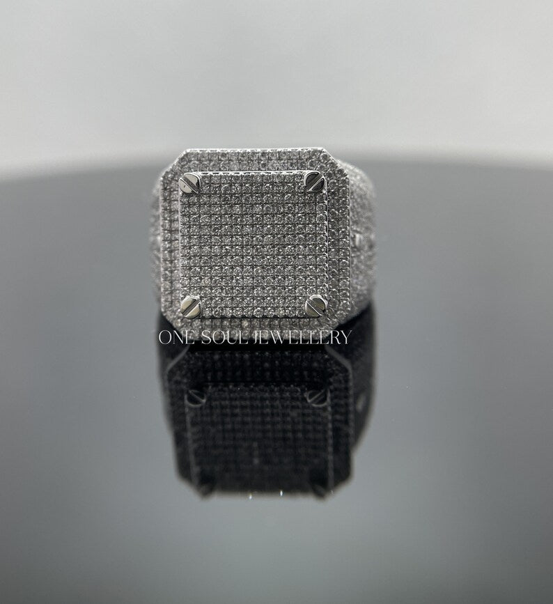 VVS Moissanite Bust Down Ring, Iced Out Diamond Ring Rose Gold