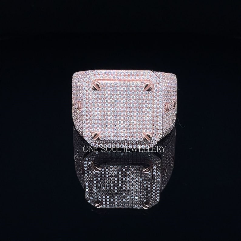 VVS Moissanite Bust Down Ring, Iced Out Diamond Ring Rose Gold