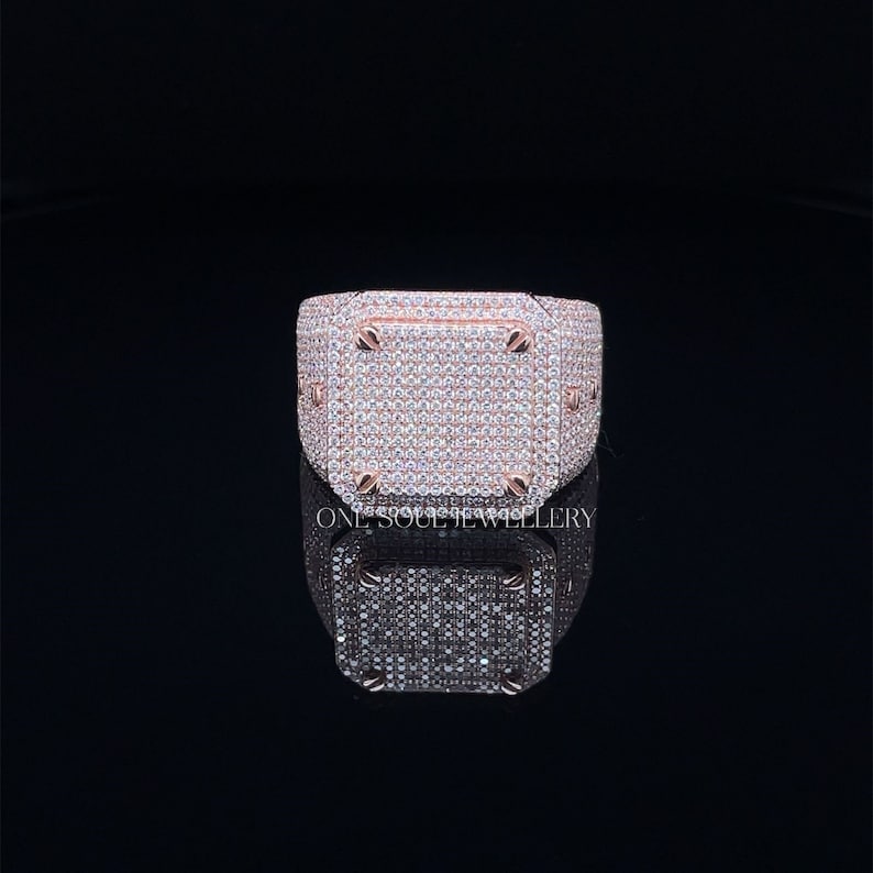VVS Moissanite Bust Down Ring, Iced Out Diamond Ring Rose Gold