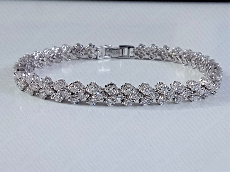 2.5mm Moissanite Tennis Bracelet, Delicate Moissanite Bracelet, Multi-Color Moissanite Bracelet, Dainty Silver Bracelet with Moissanite