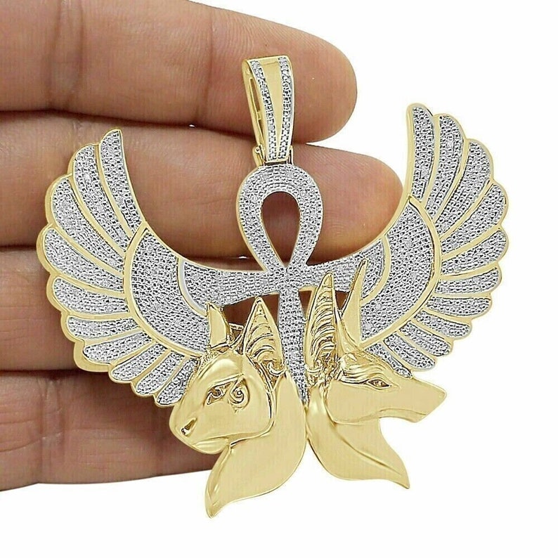 Iced Out Pendant Yellow Gold Plated Twins Anubis Horus Pendant