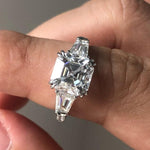 Load image into Gallery viewer, 3 CT Asscher Cut Moissanite Engagement Ring, Asscher Three Stone Side Tapered Baguette Wedding Ring, 14K Solid Gold Trilogy Rings for Women image 5