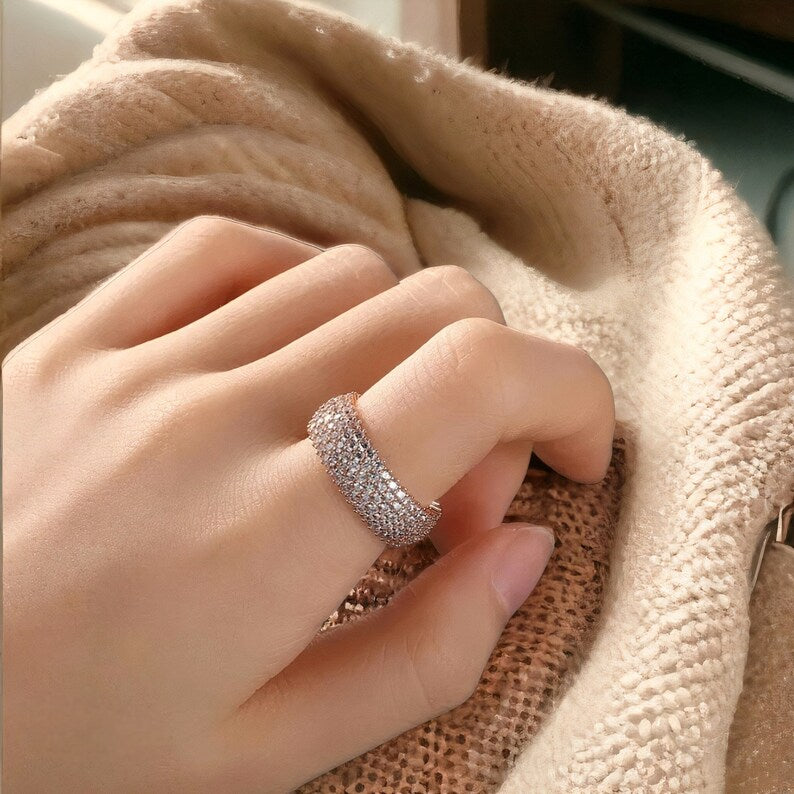 Fashion Hip-Hop Ring Silver & Blue Moissanite Ring