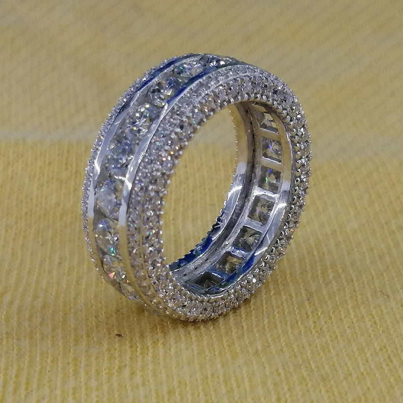 Lab Grown Diamond Eternity Wedding Band - 14K White Gold Men's Ring image 2