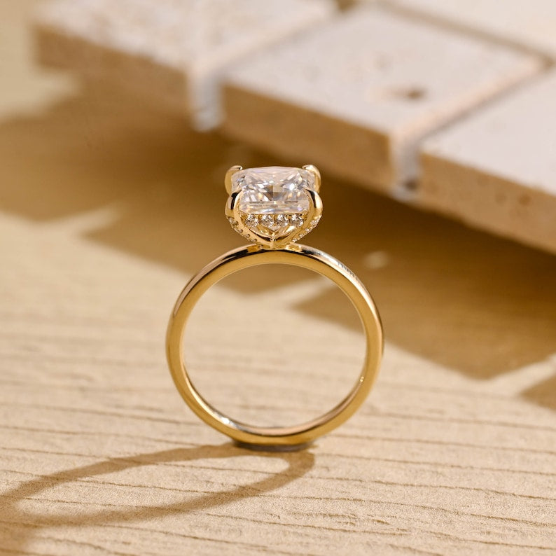 Princess Cut Moissanite Engagement Ring in Solid Gold with Hidden Halo, ZL151 image 9