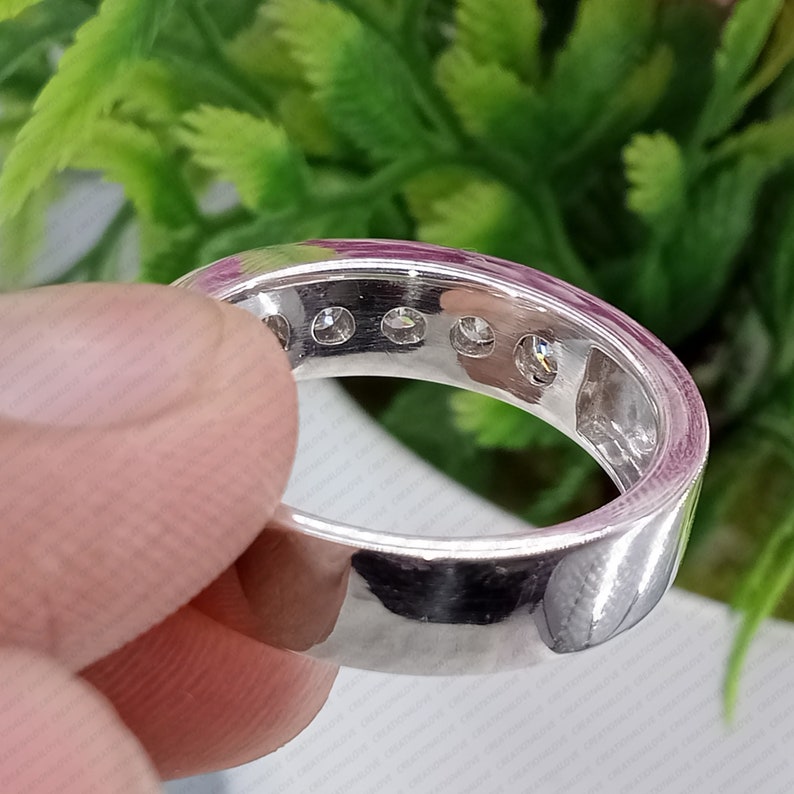 Lab Grown Diamond or Moissanite Eternity Wedding Ring - Unisex Engagement band image 3