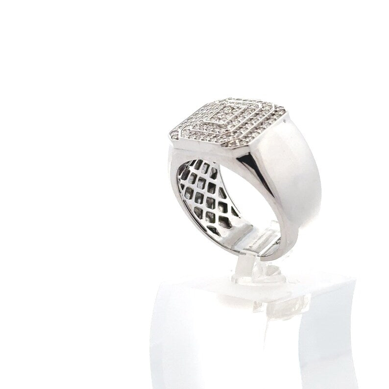 Silver Diamond Men's Ring | Round cut | Moissanite Diamonds | Party Ring | Hip hop Ring