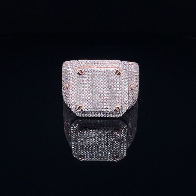 VVS Moissanite Bust Down Ring, Iced Out Diamond Ring Rose Gold