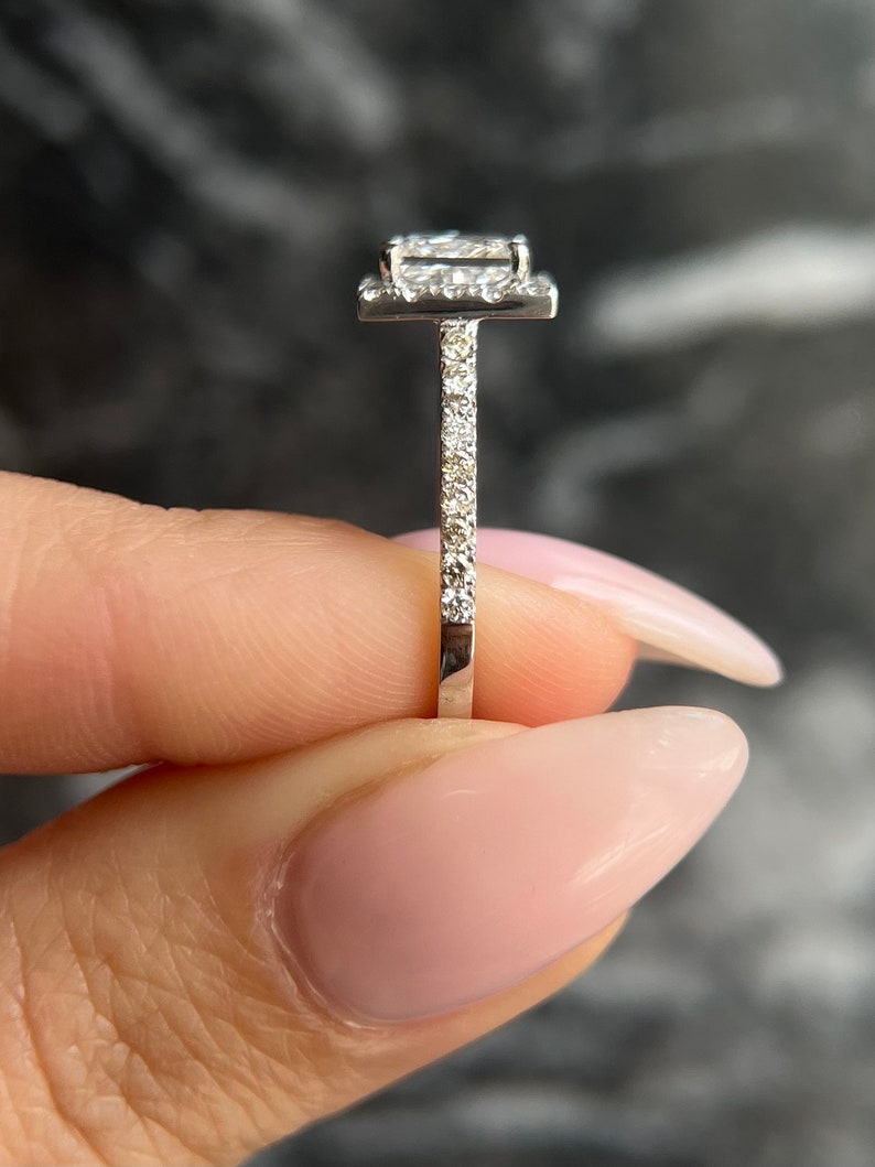 D Color VVS1 Clarity Princess Cut 1.30 carat IGI Certified Lab Grown Diamond Halo Engagement Ring, Round Side Diamonds Handmade of 14k Gold image 3