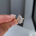 Load image into Gallery viewer, 3ct Pear Shape Engagement Solitaire Moissanite Ring in 10k/14k/18k Solid Yellow Gold Plain Band, Hidden Halo Diamond Wedding Rings for Women image 9