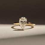 Load image into Gallery viewer, 3ct Pear Shape Engagement Solitaire Moissanite Ring in 10k/14k/18k Solid Yellow Gold Plain Band, Hidden Halo Diamond Wedding Rings for Women image 1