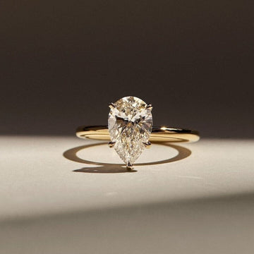 3ct Pear Shape Engagement Solitaire Moissanite Ring in 10k/14k/18k Solid Yellow Gold Plain Band, Hidden Halo Diamond Wedding Rings for Women image 1
