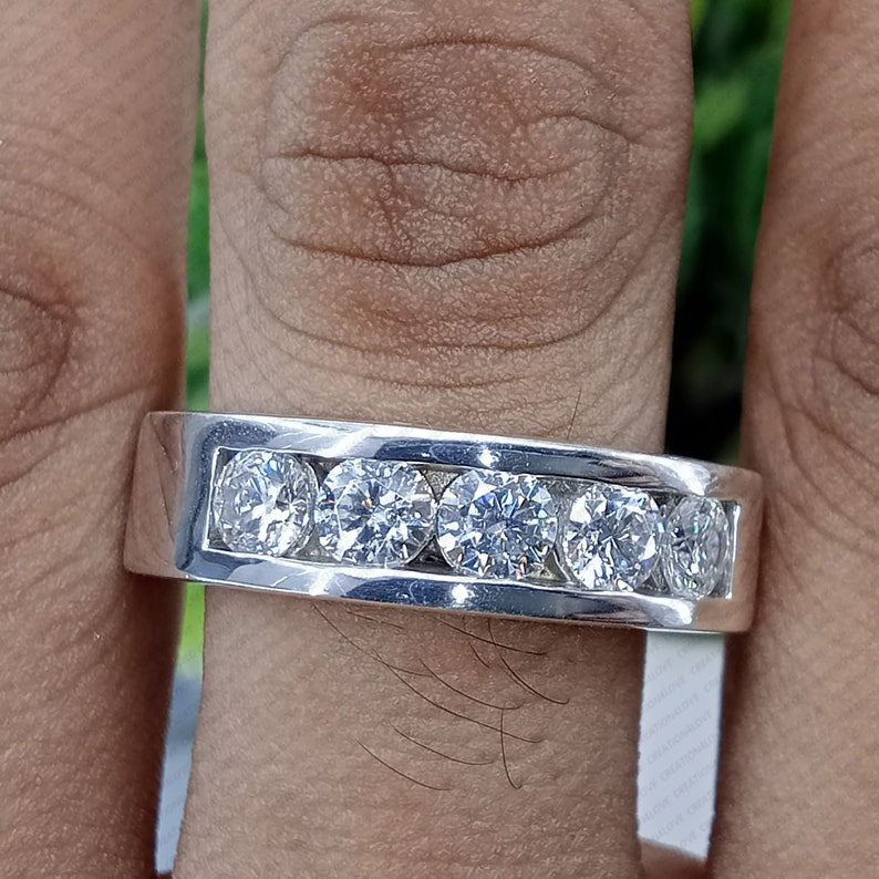 Lab Grown Diamond or Moissanite Eternity Wedding Ring - Unisex Engagement band image 4