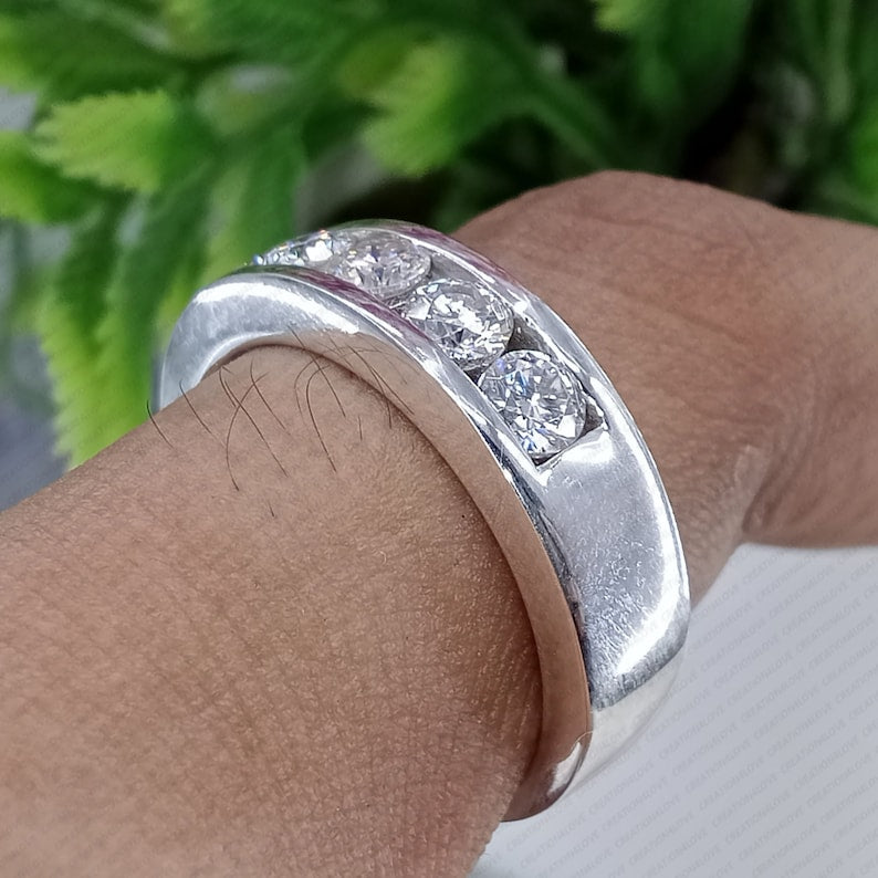 Lab Grown Diamond or Moissanite Eternity Wedding Ring - Unisex Engagement band image 6