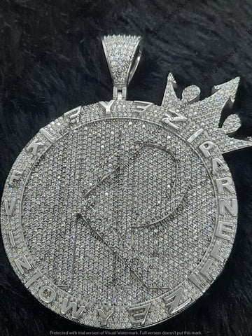 Hip Hop Chain Pendant 925 Sterling Silver Round Disk Pendant