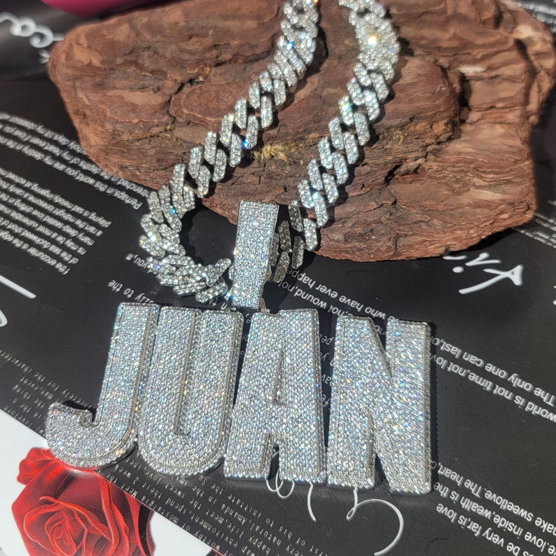 Iced Out Custom Two-Line Name Necklace with Cuban Chain: Customize Letter Pendant, Personalized Jewelry image 5