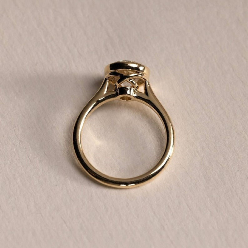 Minimalist 2.5 CT Round Cut Bezel Set Ring, Brilliant Round Cut Solitaire, 14k Solid Yellow Gold, Statement Ring, Gift For Bride, In Fashion image 2