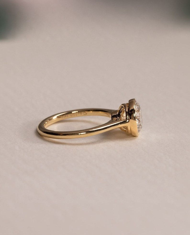 Minimalist 2.5 CT Round Cut Bezel Set Ring, Brilliant Round Cut Solitaire, 14k Solid Yellow Gold, Statement Ring, Gift For Bride, In Fashion image 4