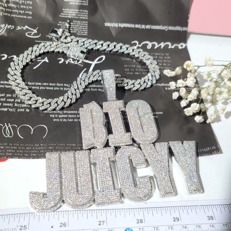 Iced Out Custom Two-Line Name Necklace with Cuban Chain: Customize Letter Pendant, Personalized Jewelry image 10