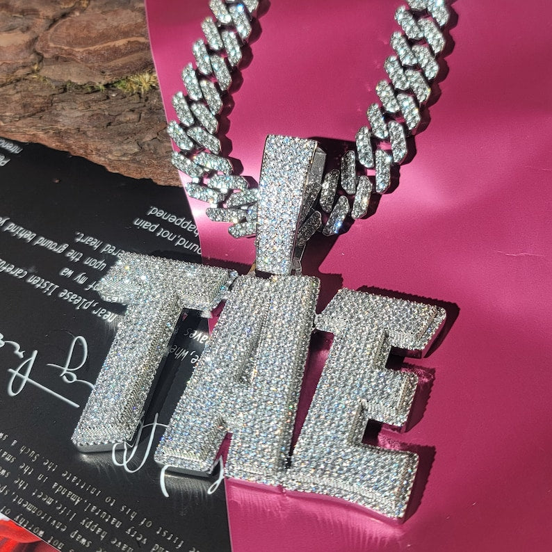 Iced Out Custom Two-Line Name Necklace with Cuban Chain: Customize Letter Pendant, Personalized Jewelry image 2