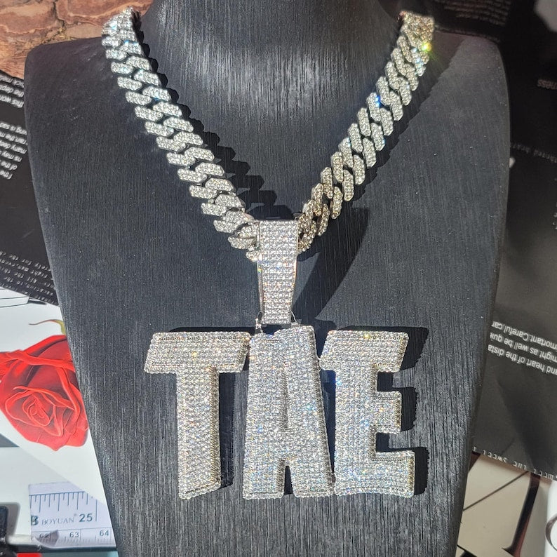 Iced Out Custom Two-Line Name Necklace with Cuban Chain: Customize Letter Pendant, Personalized Jewelry image 6