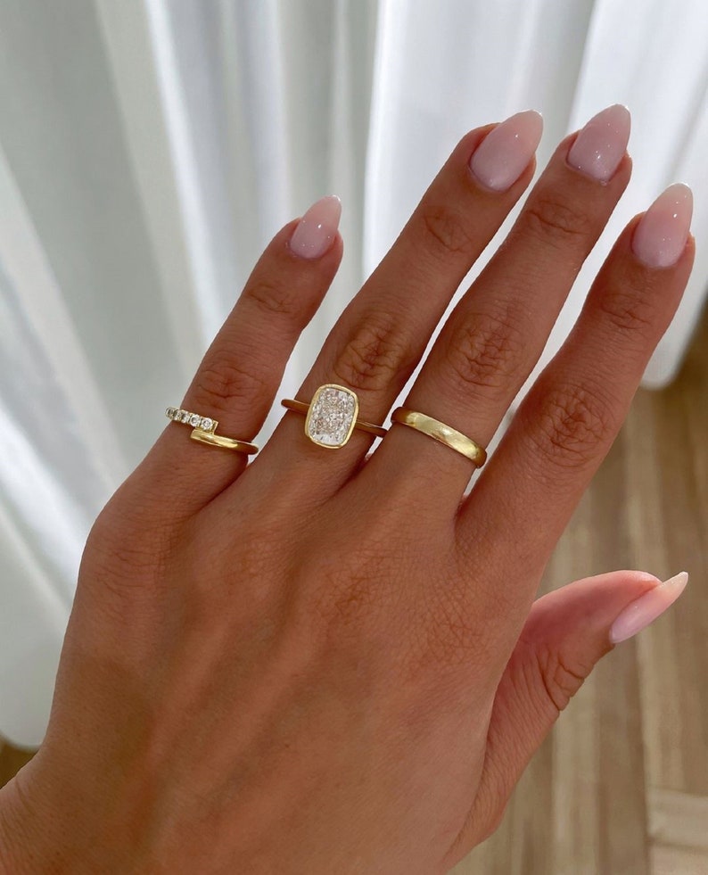 Elongated 2.52 CT Cushion Cut Moissanite Engagement Ring, Bezel Set Solitaire Wedding Ring, Delicate Bridal Ring, Anniversary Gifts/Ring image 6