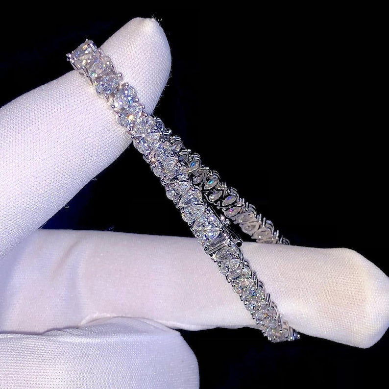 Moissanite Bracelet, Fully Iced out Pear Cut Bracelet