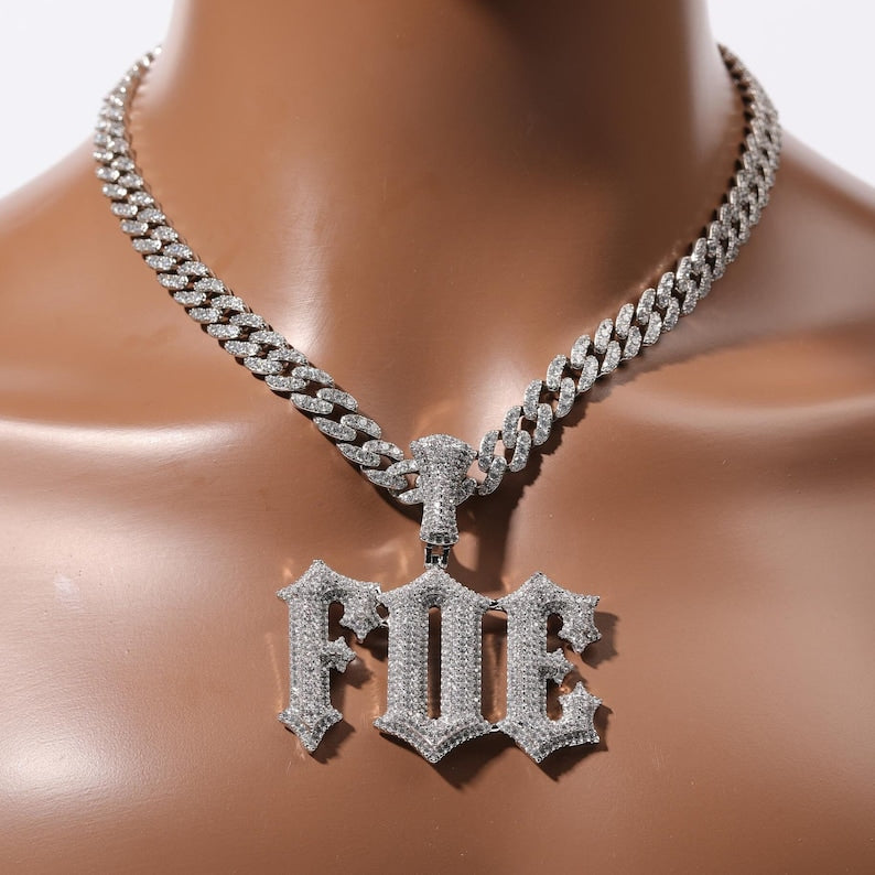 Iced Out Personalized Thorn Letters Pendant Name Necklace,Custom Cuban Link Chain,Hip Hop Jewelry,Customized Birthday Gift for Him