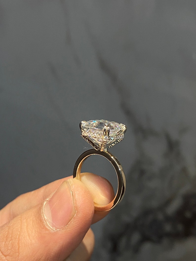 4.5CT Asscher Cut Moissanite Ring: Hidden Halo, Solid Gold or Silver image 4