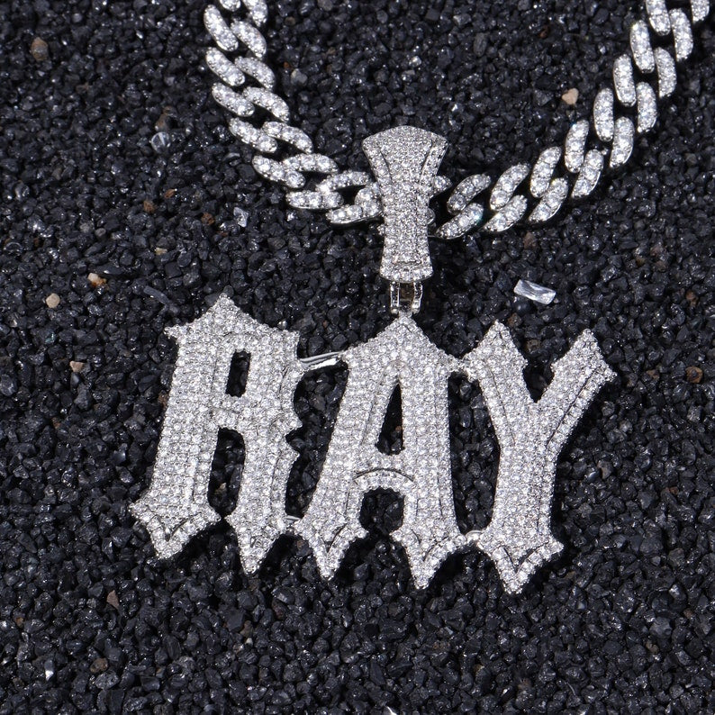 Iced Out Custom Name Necklace: Thorn Letter Pendant,Cuban Link Chain image 8