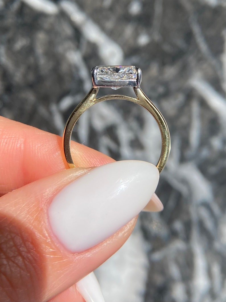 East to West Cushion Cut 2 Carat IGI Certified D Color VVS2 Clarity Lab Grown Diamond Solitaire Engagement Ring Handmade of Solid 14k Gold image 3