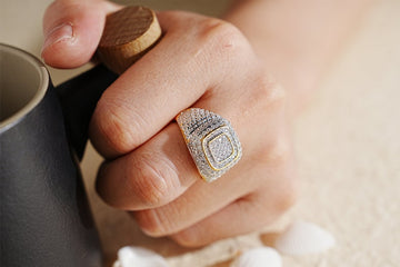 Square Iced Out Diamond Ring 925 Silver With Gold Plated