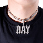 Load image into Gallery viewer, Iced Out Custom Name Necklace: Thorn Letter Pendant,Cuban Link Chain image 3